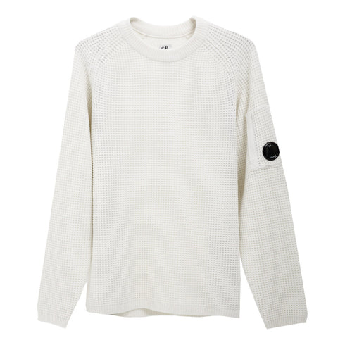 C.P. Company Knitwear Crewneck in Chenille Cotton Gauze White 103 17CMKN040A Degli Uberti